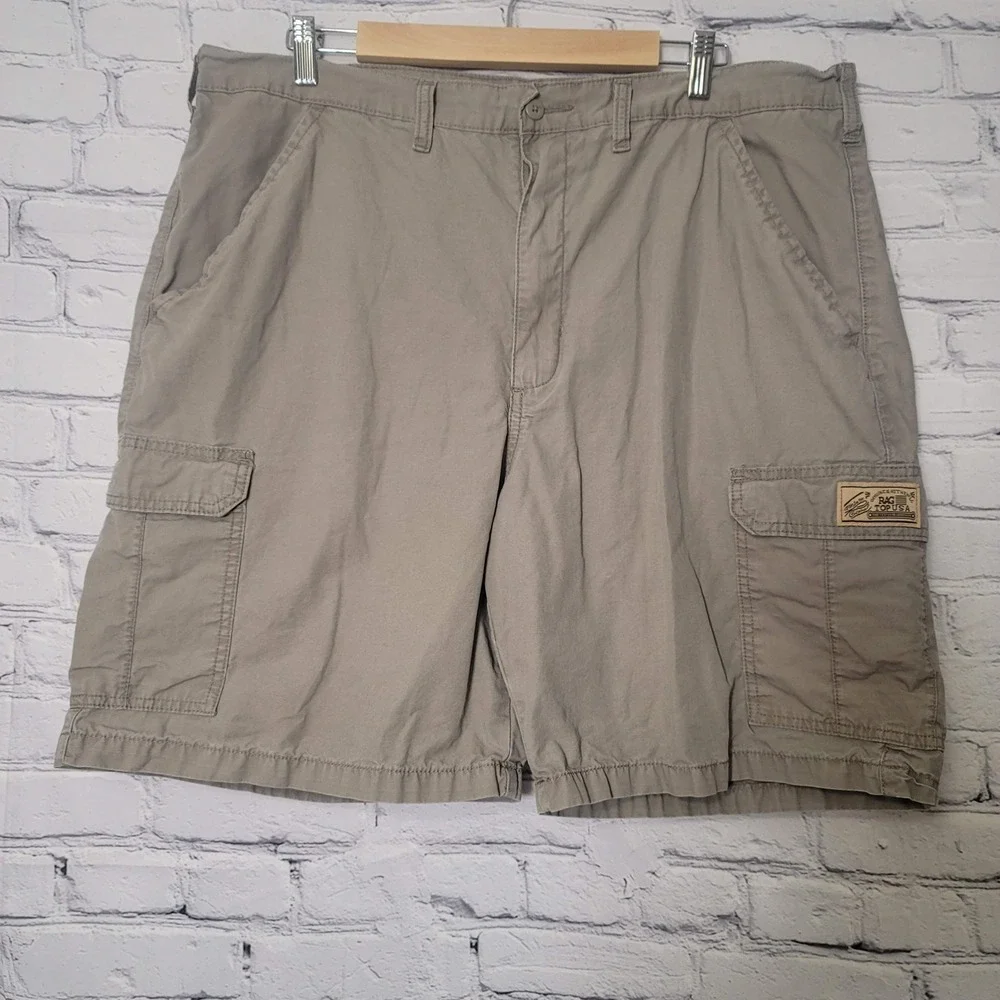 Rag Top USA Mens Khaki Cargo Shorts Tan Cotton‎ Utility Pockets Size 40 Utility